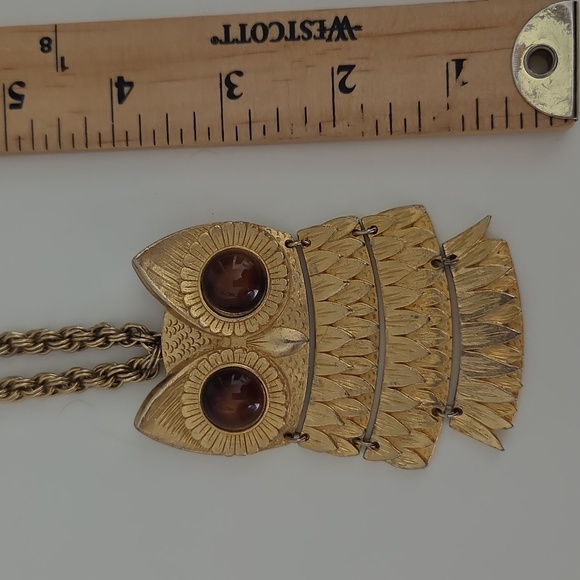 Gold Owl Pendant Necklace Pin - Picture 6 of 12